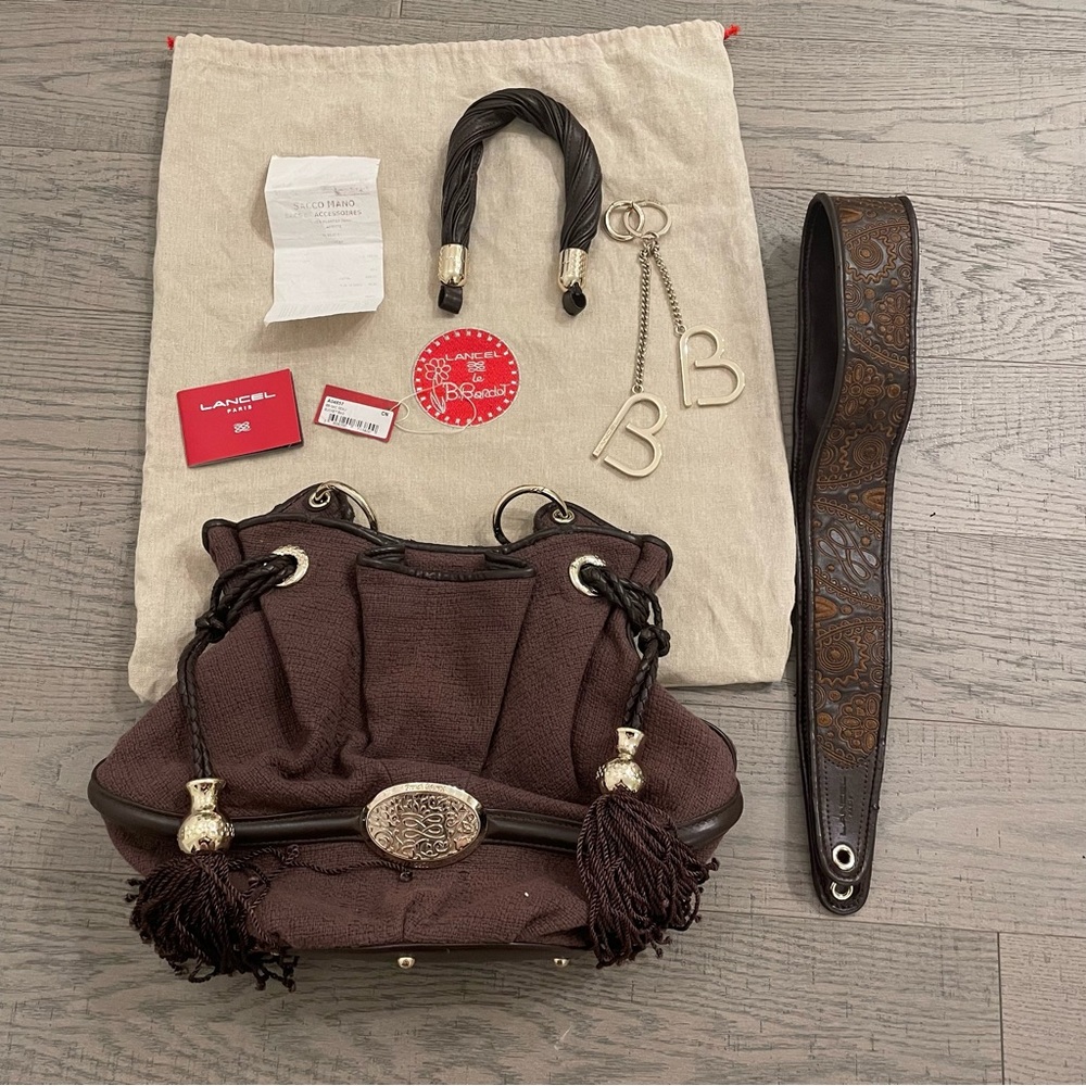 Authentic lancel Brigitte Bardot BB Sac Brown Tweet bucket Bag